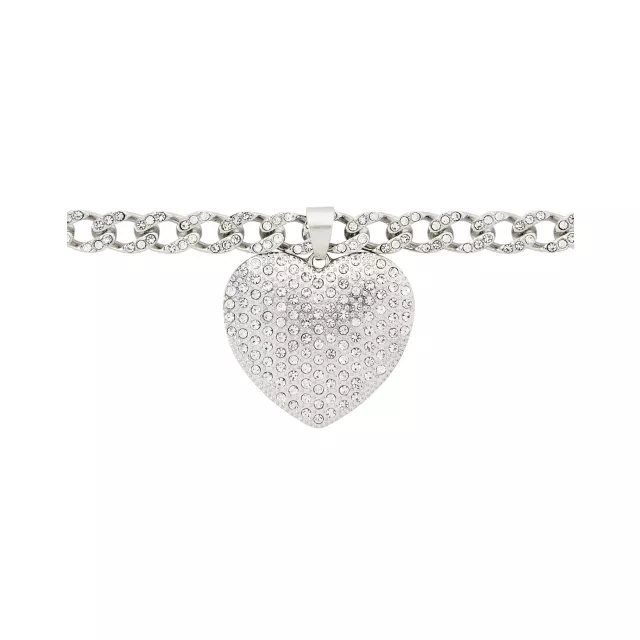 CZ Pave Heart Curb Chain Choker Necklace at Spencer's