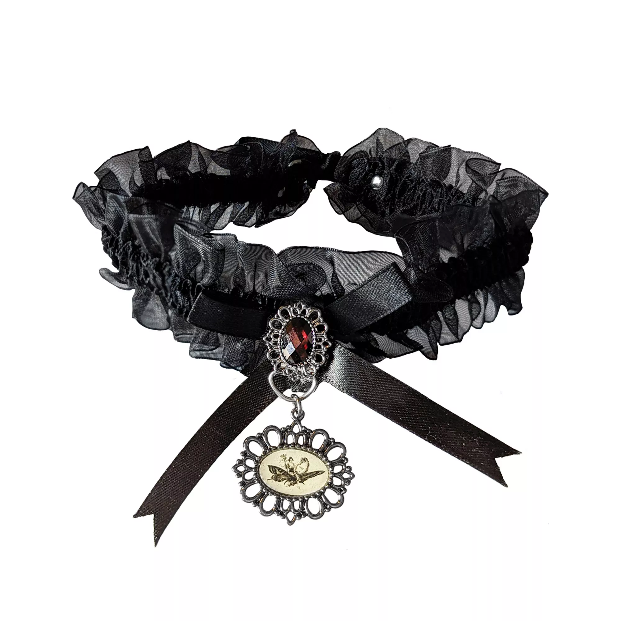 Black Ruffled Ribbon Frog Cameo Choker Necklace at Spencer's
