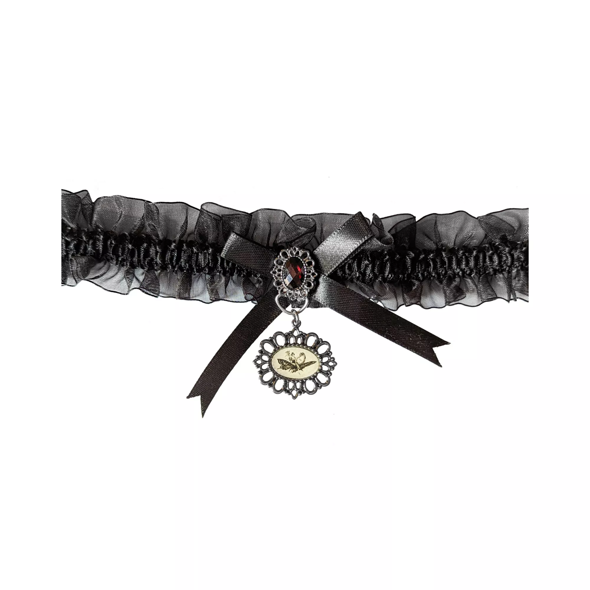 Black Ruffled Ribbon Frog Cameo Choker Necklace at Spencer's