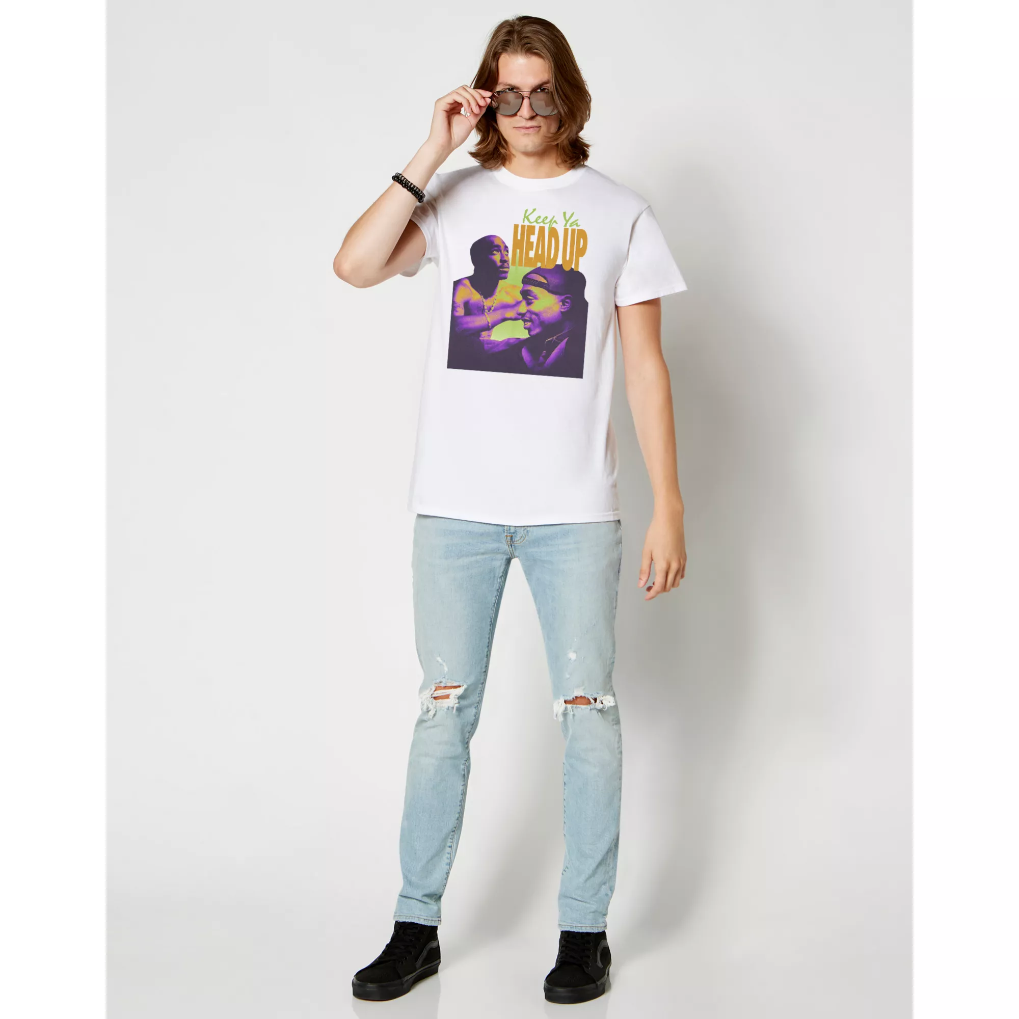 White Tupac Keep Ya Head Up T Shirt at Spencer's