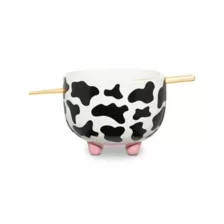 Cow Print Molded Bowl with Chopsticks - 15 oz. at Spencer's