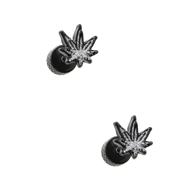 Black Glitter Weed Leaf Fake Plugs - 18 Gauge at Spencer's