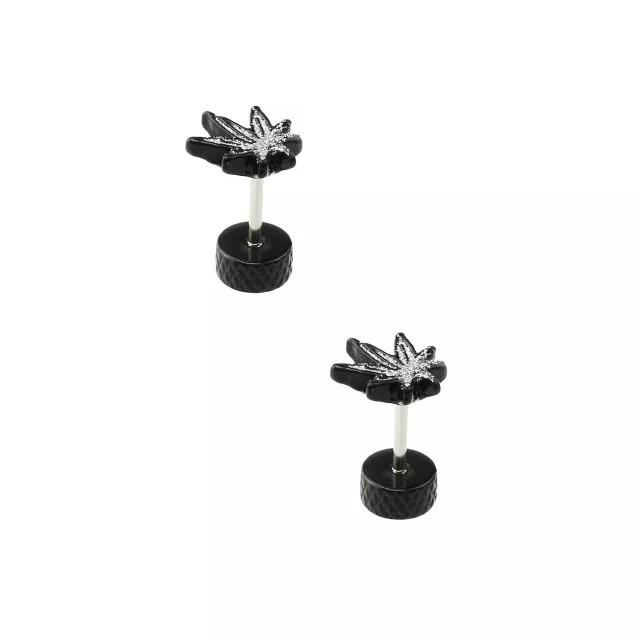 Black Glitter Weed Leaf Fake Plugs - 18 Gauge at Spencer's