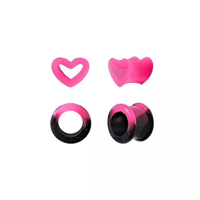 Black and Pink Ombre Heart Tunnel Plugs 2 Pair Spencer's