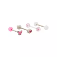 Multi-Pack Pink Butterfly Barbells 4 Pack - 14 Gauge at Spencer's