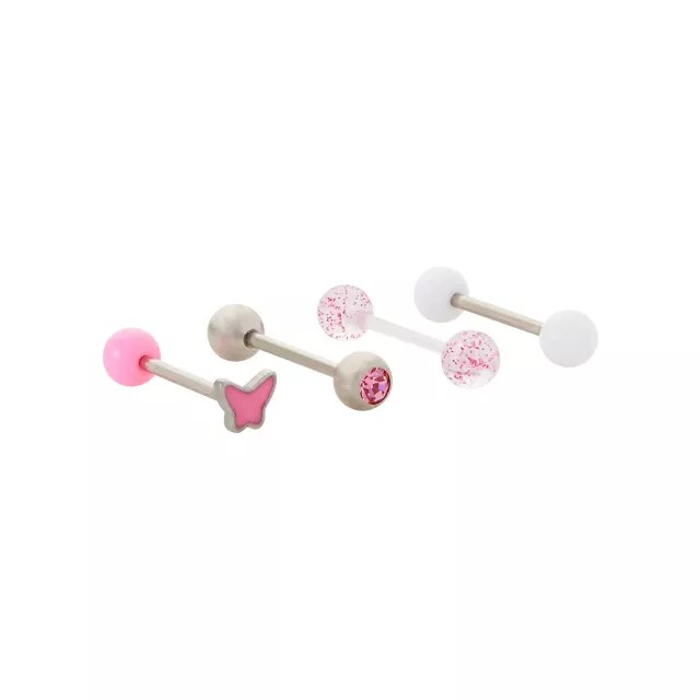 Multi-Pack Pink Butterfly Barbells 4 Pack - 14 Gauge at Spencer's