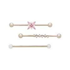 Multi-Pack CZ Pink Pearl-Effect Butterfly Industrial Barbell 3 Pack - 14 Gauge at Spencer's