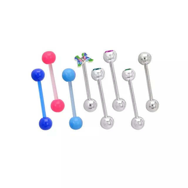 Multi-Pack Blue and Pink Acrylic Butterfly Barbells 8 Pack - 14 Gauge at Spencer's