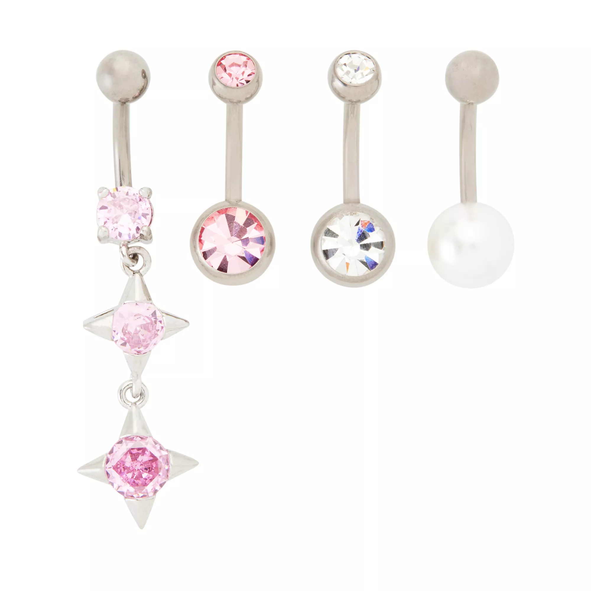 Pink Titanium and CZ Star Dangle Belly Ring 4 Pack - 14 Gauge at Spencer's