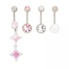 Pink Titanium and CZ Star Dangle Belly Ring 4 Pack - 14 Gauge at Spencer's