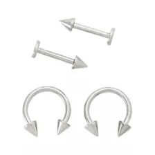 Multi-Pack Titanium Spike Labret Lip and Horseshoe Ring 4 Pack - 16 Gauge at Spencer's