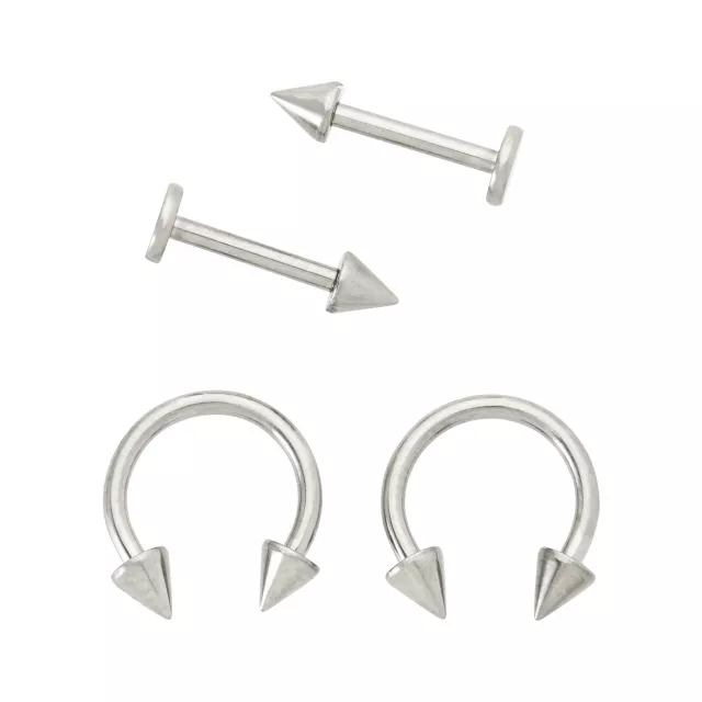 Multi-Pack Titanium Spike Labret Lip and Horseshoe Ring 4 Pack - 16 Gauge at Spencer's