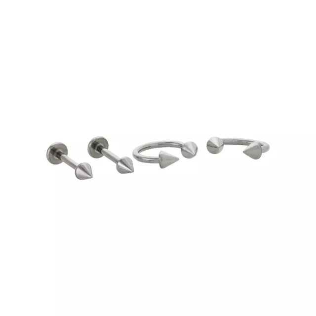 Multi-Pack Titanium Spike Labret Lip and Horseshoe Ring 4 Pack - 16 Gauge at Spencer's