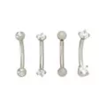 Multi-Pack CZ Prong Silvertone Titanium Curved Barbells 4 Pack - 16 Gauge at Spencer's