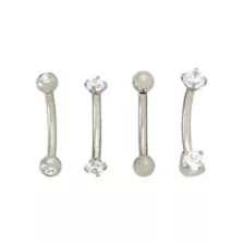 Multi-Pack CZ Prong Silvertone Titanium Curved Barbells 4 Pack - 16 Gauge at Spencer's