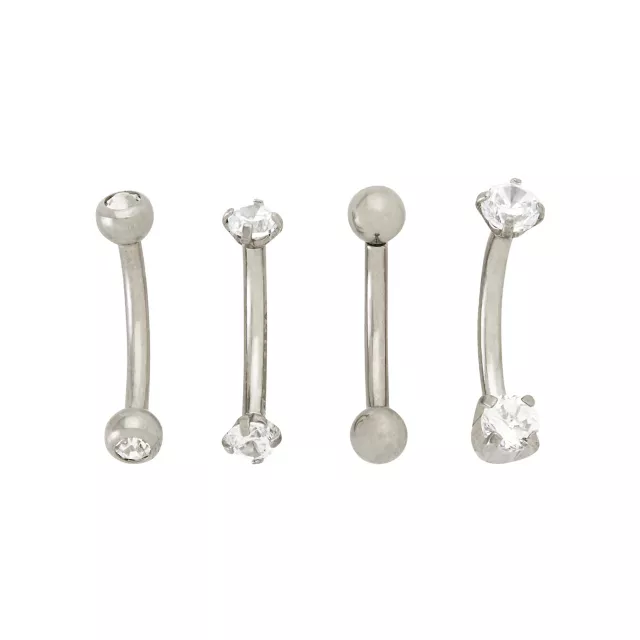Multi-Pack CZ Prong Silvertone Titanium Curved Barbells 4 Pack - 16 Gauge at Spencer's