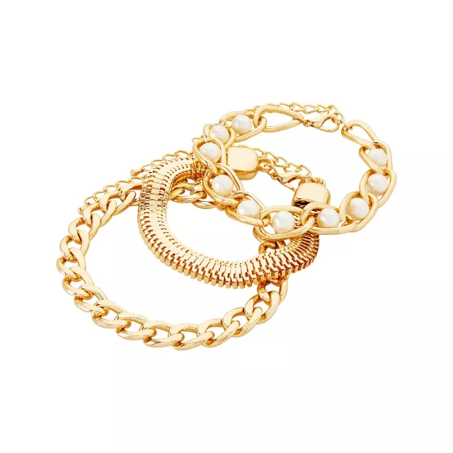 Multi-Pack Goldtone Pearl Braided Bracelets - 3 Pack at Spencer's