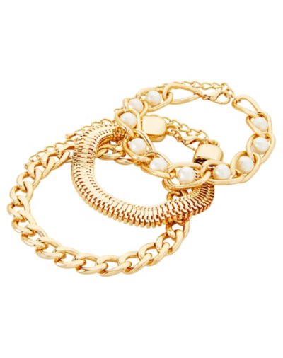 Multi-Pack Goldtone Pearl Braided Bracelets - 3 Pack