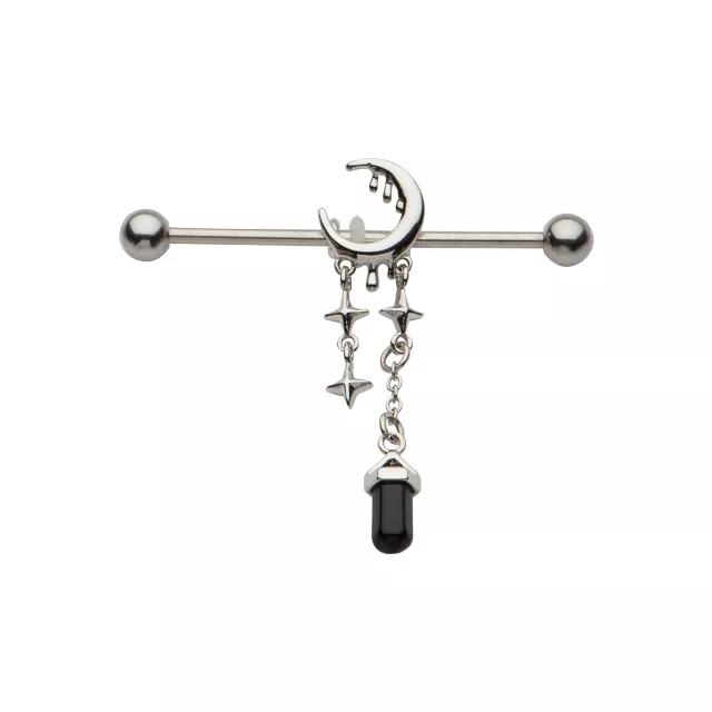 Silvertone Dangle Moon Industrial Barbell 14 Gauge Spencer's