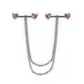 CZ Pink Heart Chain Nipple Barbells - 14 Gauge at Spencer's