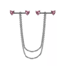 CZ Pink Heart Chain Nipple Barbells - 14 Gauge at Spencer's