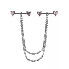 CZ Pink Heart Chain Nipple Barbells - 14 Gauge at Spencer's