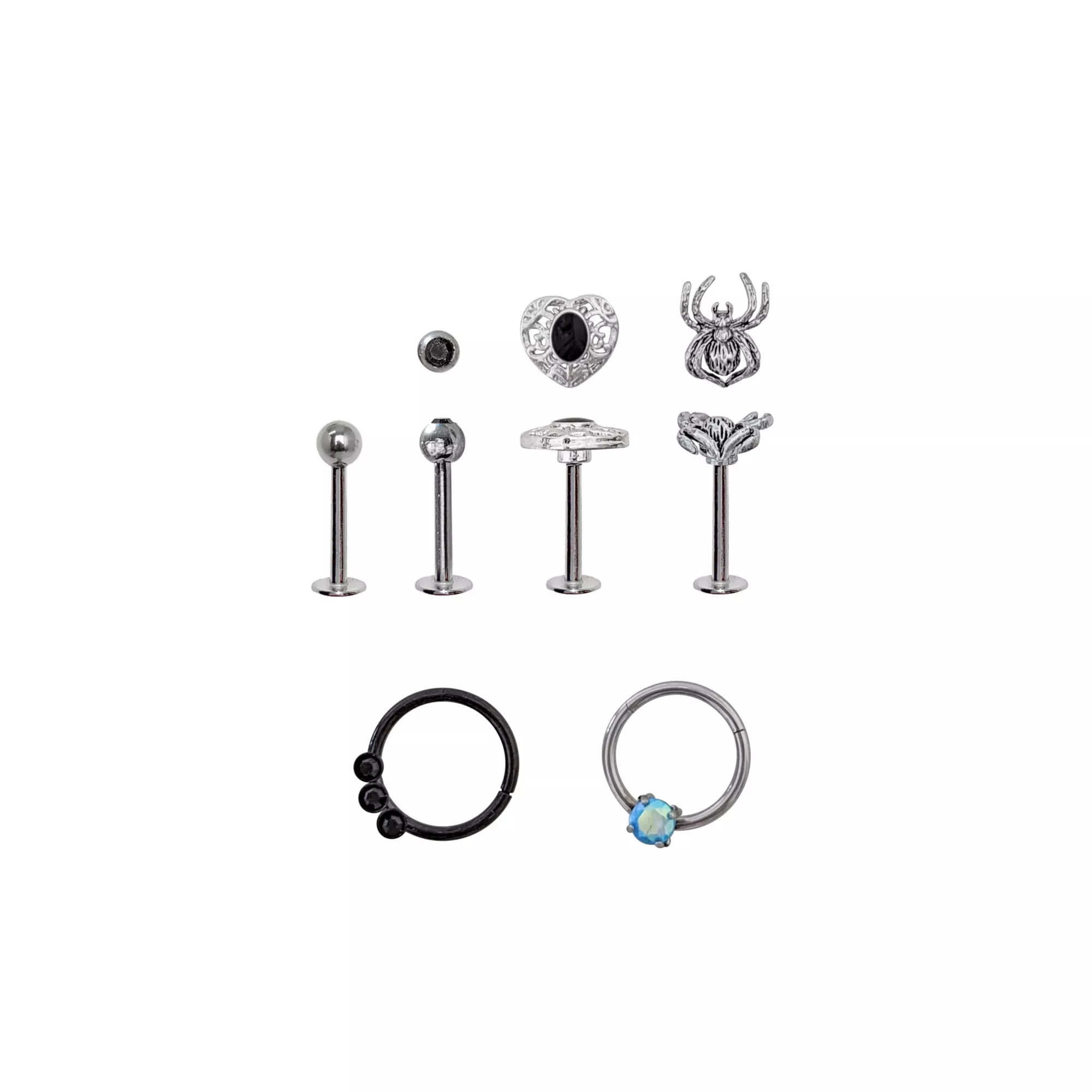 Multi-Pack Spider and Rose Hoops and Pins 6 Pack - 18 Gauge at Spencer's