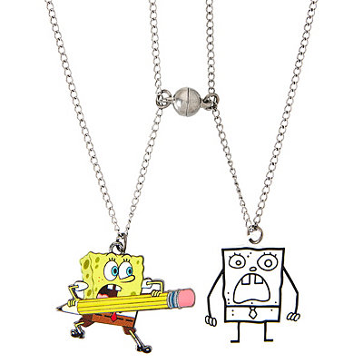 Spongebob And Patrick BFF 2 Piece Engraved Stainless Steel Necklace Set