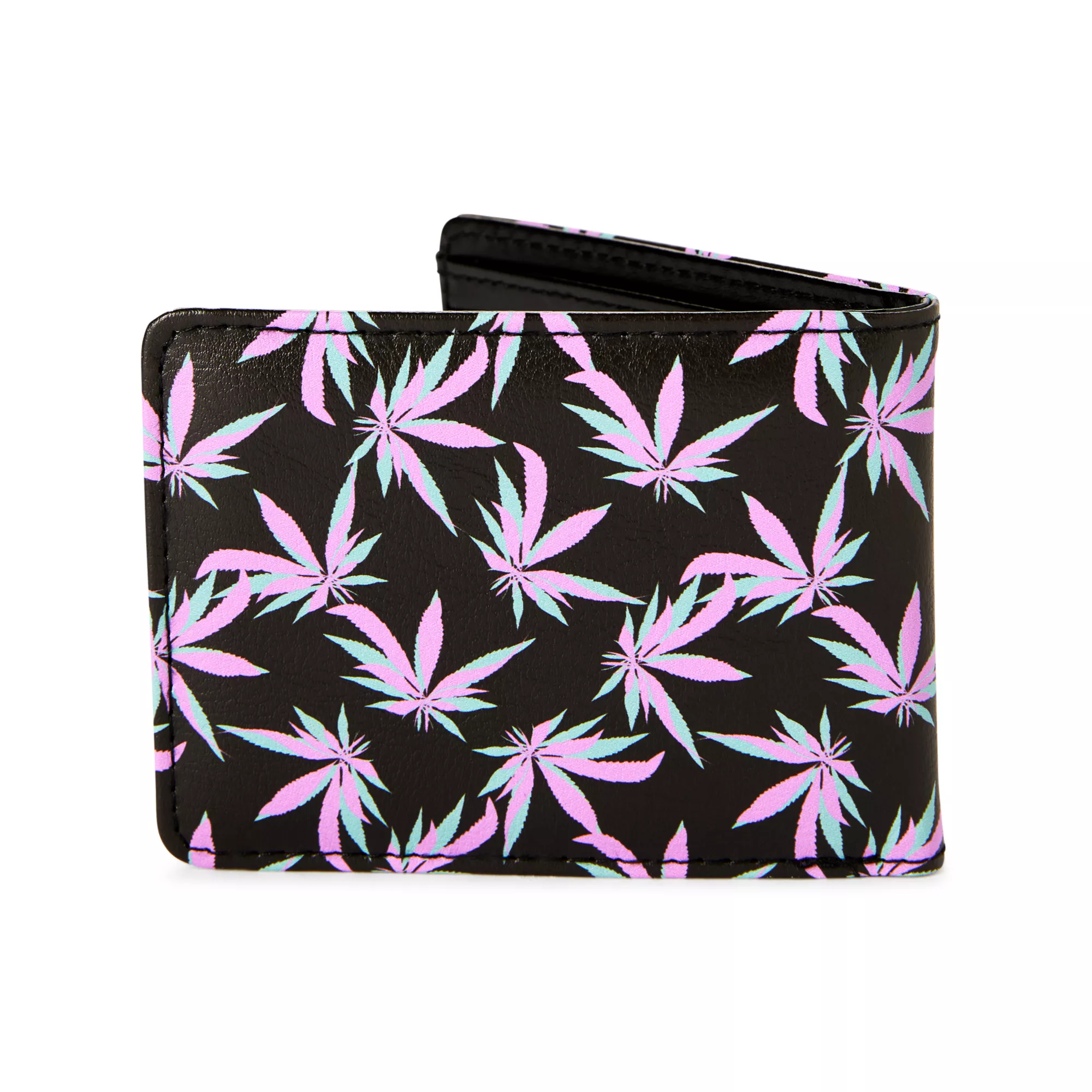 Buckle-Down Pink and Green Weed Leaf Bifold Wallet at Spencer's