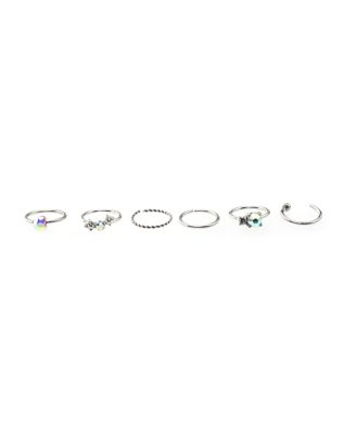 Multi-Pack CZ Aurora Borealis Effect Silvertone Hoop Nose Rings 6 Pack - 20 Gauge - Spencer's