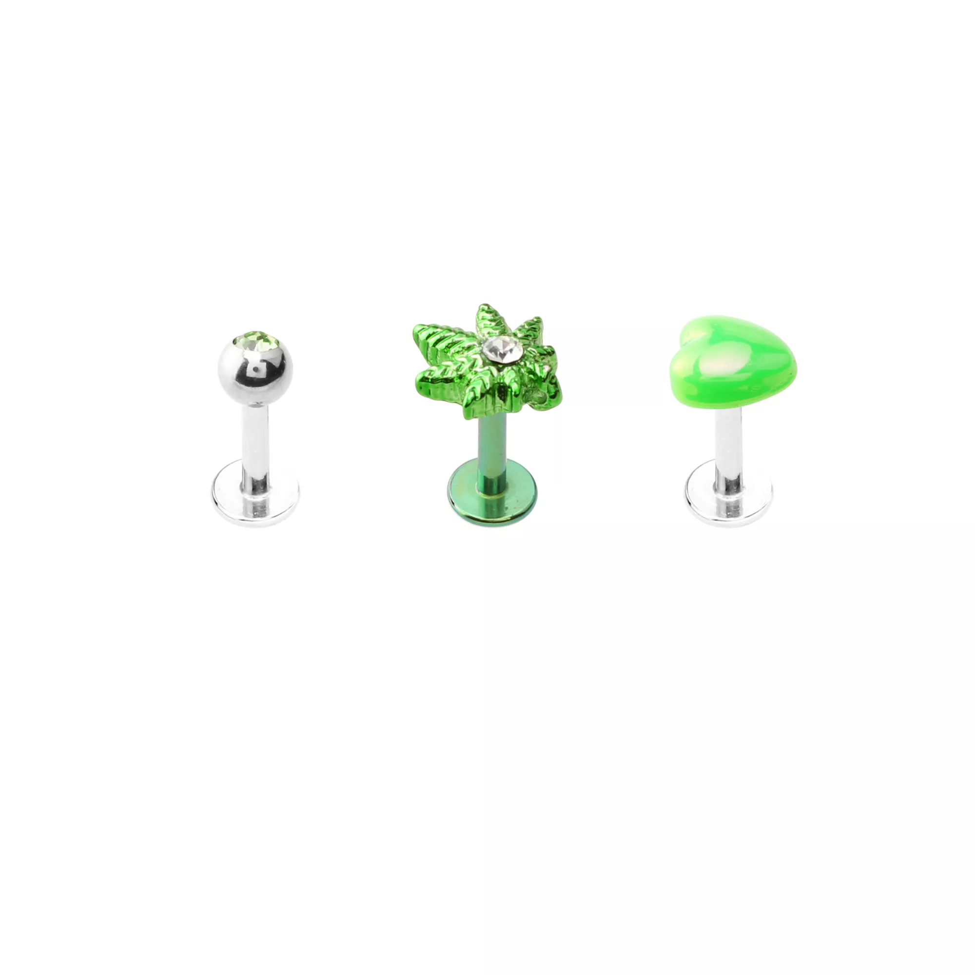 Multi-Pack Pot Leaf Labret Rings 3 Pack - 16 Gauge