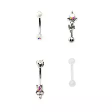 Multi-Pack CZ Silvertone and Clear Curved Barbells 4 Pack - 16 Gauge at Spencer's