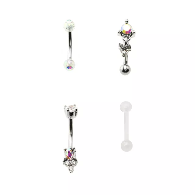 Multi-Pack CZ Silvertone and Clear Curved Barbells 4 Pack - 16 Gauge at Spencer's