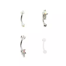 Multi-Pack CZ Silvertone and Clear Curved Barbells 4 Pack - 16 Gauge at Spencer's