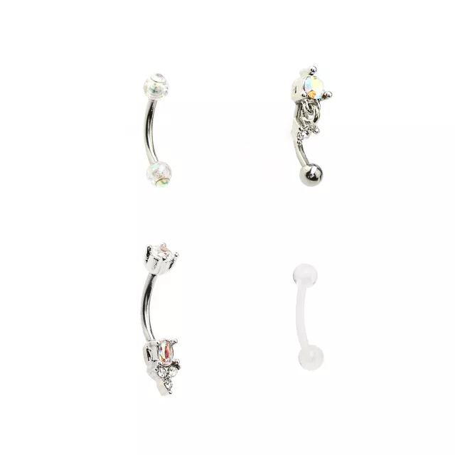 Multi-Pack CZ Silvertone and Clear Curved Barbells 4 Pack - 16 Gauge at Spencer's