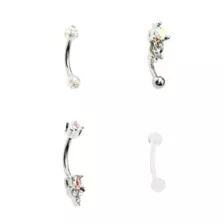 Multi-Pack CZ Silvertone and Clear Curved Barbells 4 Pack - 16 Gauge at Spencer's
