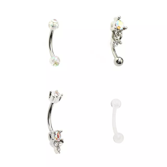 Multi-Pack CZ Silvertone and Clear Curved Barbells 4 Pack - 16 Gauge at Spencer's