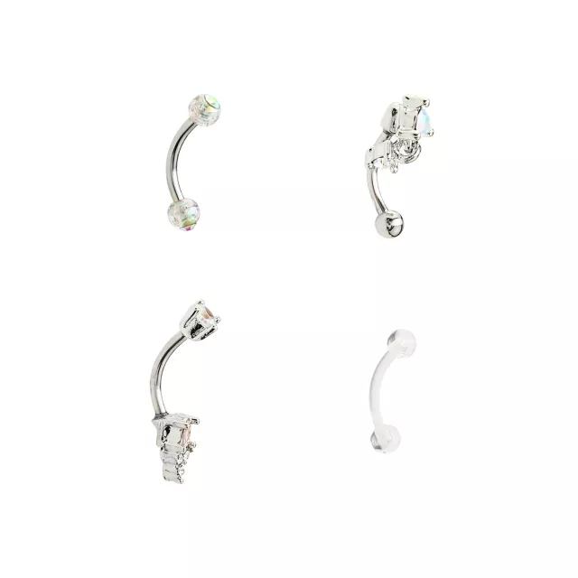 Multi-Pack CZ Silvertone and Clear Curved Barbells 4 Pack - 16 Gauge at Spencer's