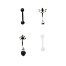 Multi-Pack CZ Black Silvertone and Clear Curved Barbells 4 Pack - 16 Gauge at Spencer's