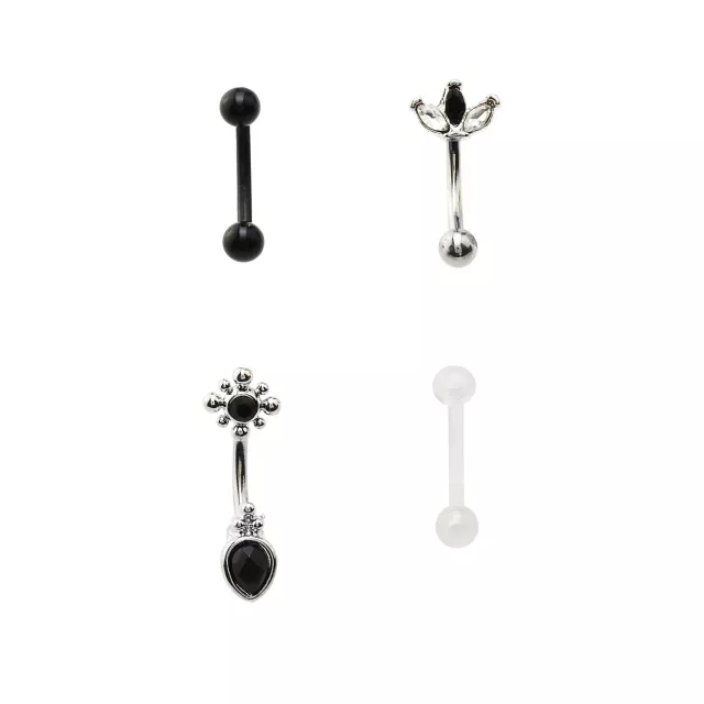 Multi-Pack CZ Black Silvertone and Clear Curved Barbells 4 Pack - 16 Gauge at Spencer's
