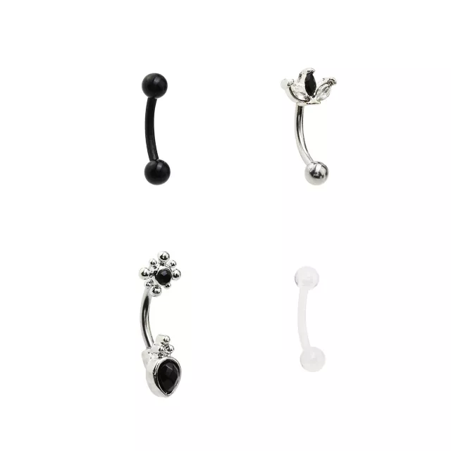 Multi-Pack CZ Black Silvertone and Clear Curved Barbells 4 Pack - 16 Gauge at Spencer's