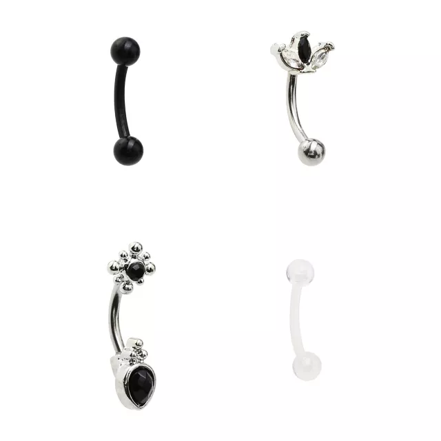 Multi-Pack CZ Black Silvertone and Clear Curved Barbells 4 Pack - 16 Gauge at Spencer's