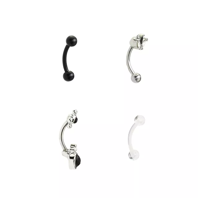 Multi-Pack CZ Black Silvertone and Clear Curved Barbells 4 Pack - 16 Gauge at Spencer's