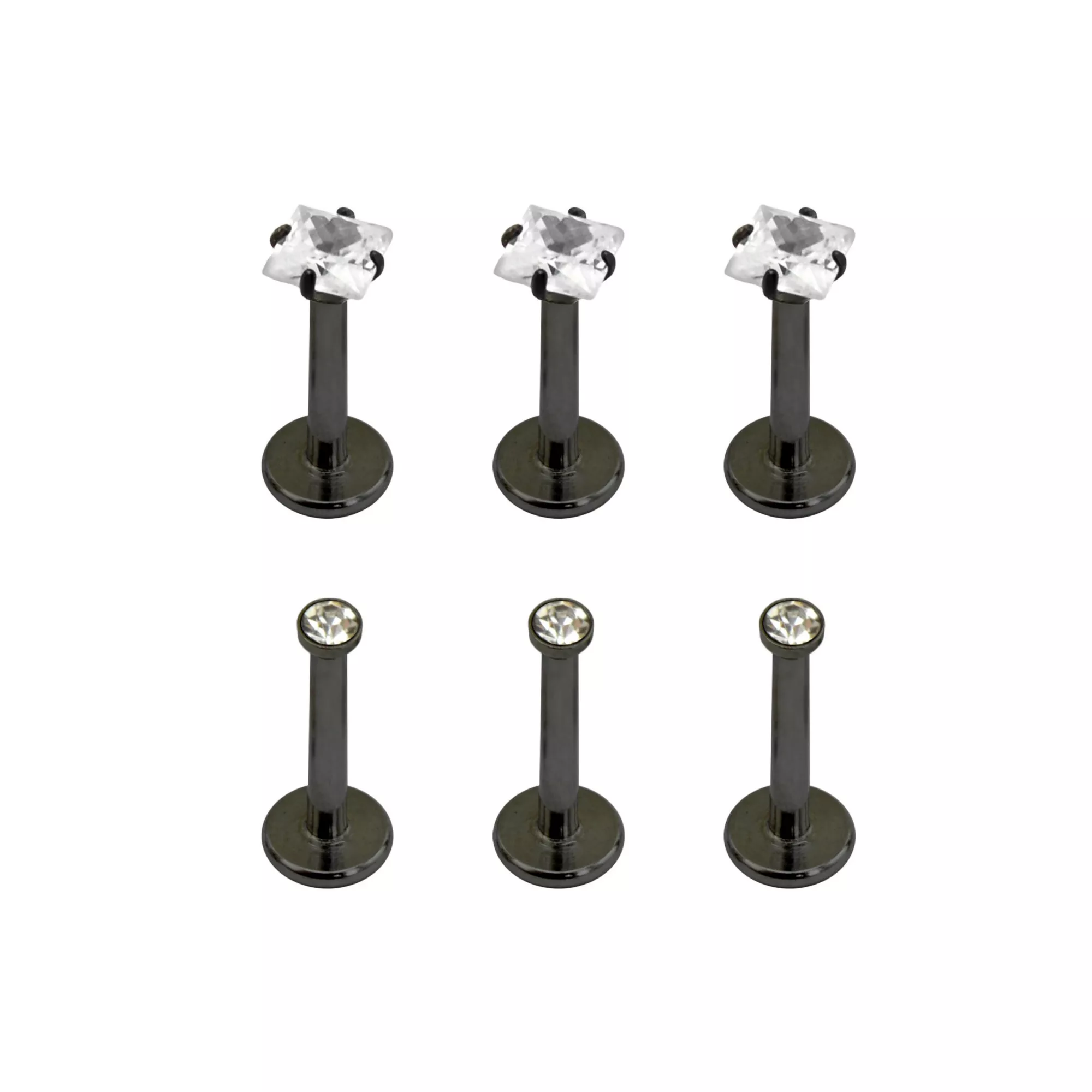 Multi-Pack Round and Square CZ Black Labret Lip Rings 6 Pack - 16 Gauge at Spencer's