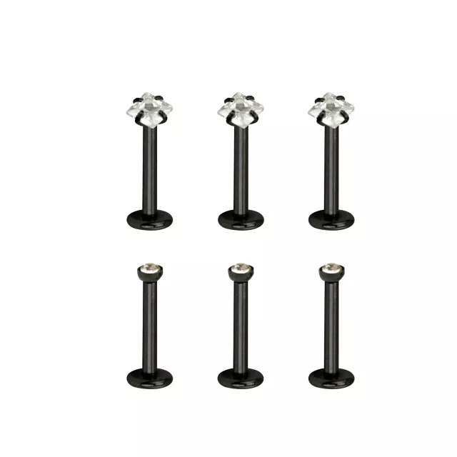 Multi-Pack Round and Square CZ Black Labret Lip Rings 6 Pack - 16 Gauge at Spencer's