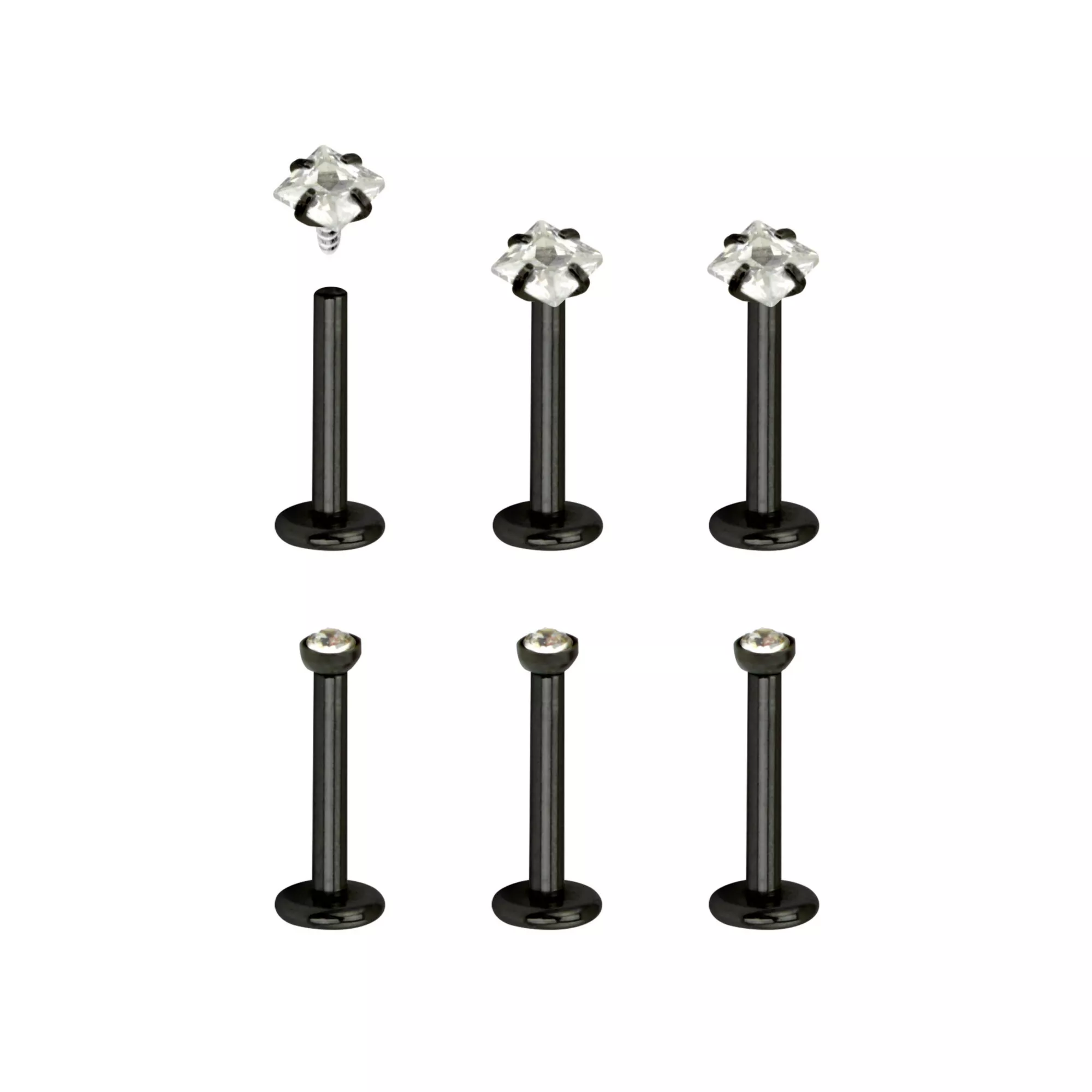 Multi-Pack Round and Square CZ Black Labret Lip Rings 6 Pack - 16 Gauge at Spencer's