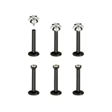 Multi-Pack Round and Square CZ Black Labret Lip Rings 6 Pack - 16 Gauge at Spencer's