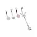 CZ Silvertone Butterfly Dangle and Glitter and Pearl-Effect Belly Rings 4 Pack - 14 Gauge at Spencer's