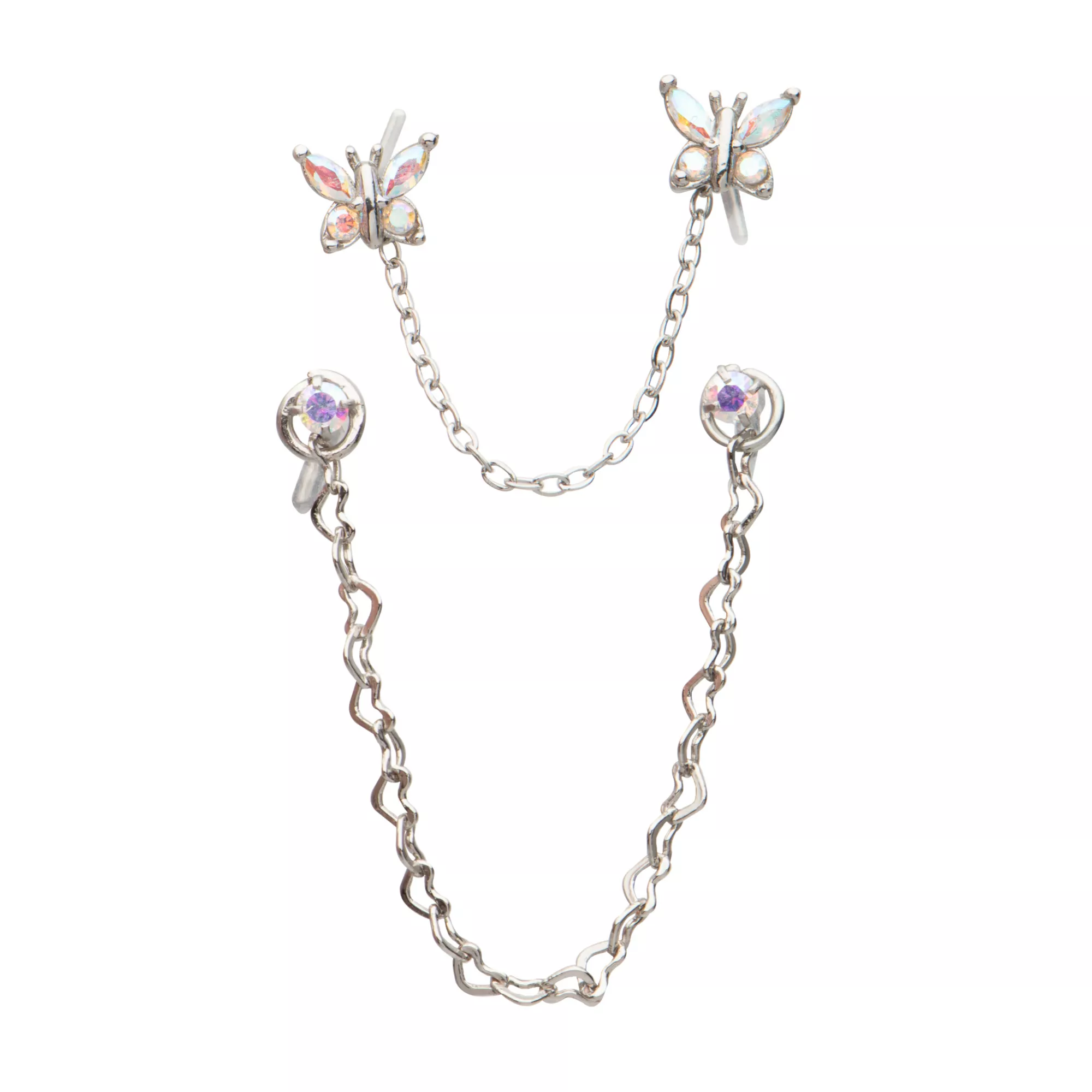 Multi-Pack CZ Butterfly Nose Chains 2 Pack - 18 Gauge