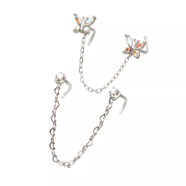 Multi-Pack CZ Butterfly Nose Chains 2 Pack - 18 Gauge at Spencer's
